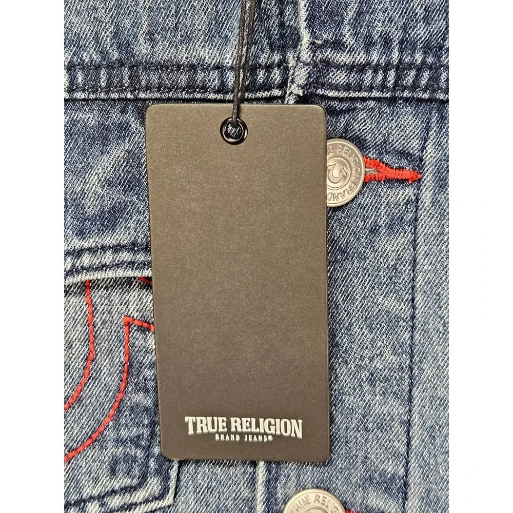 True Religion Denim Button Jacket Men's M Medium Quartz Wash Graphic NWT $184